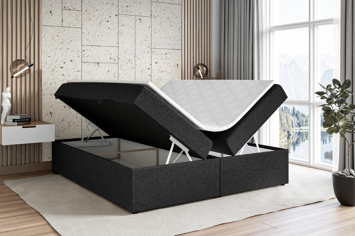 BOXBETT mit H4-Matratze und Lattenrost - MARCE BW - 140x200 Schwarz - Schwarz, Holzwerkstoff (140/200cm) - ALTDECOR