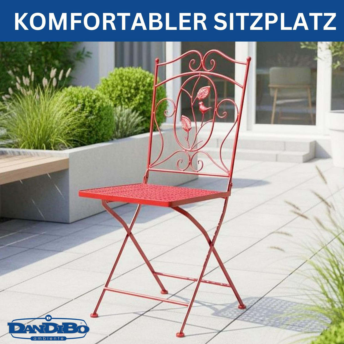 GARTENSTUHL Klappbar Antik Rot Metall Rosso Wetterfest 90cm Bistrostuhl - Rot, Metall (38.5/90/35cm) - DanDiBo
