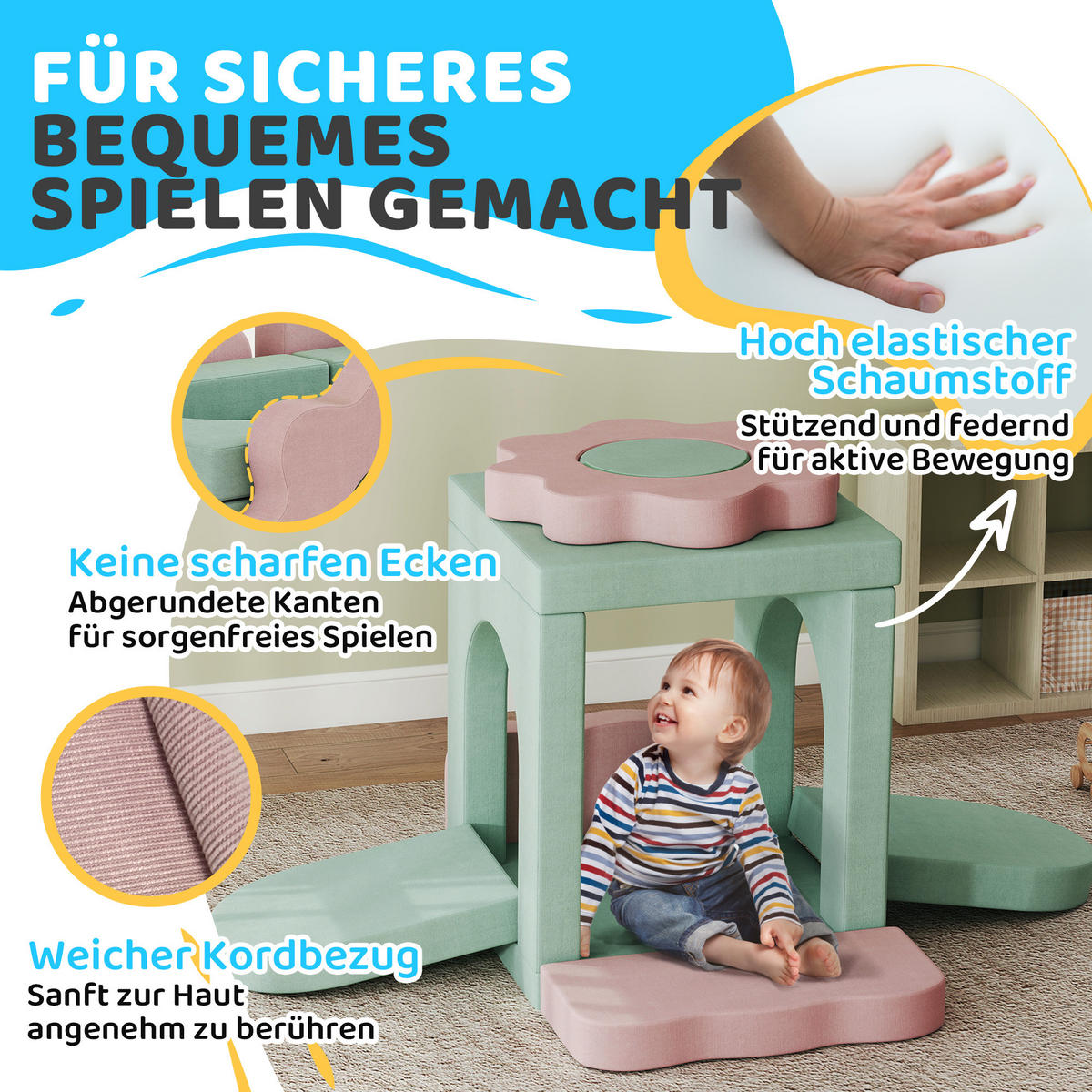 SCHAUMSTOFF Bausteine Kinder 12 Stück Klettern Softbausteine mit Bällebad Grün - Grün, Textil (75/75cm) - AIYAPLAY