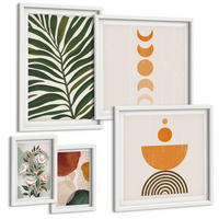 BILDER SET 5er Set - 50x50 cm & 20x30 cm & 40x60 cm Weißer Rahmen - Abstrakte Blattformen - Weiß, Kunststoff (40/60cm) - TULUP
