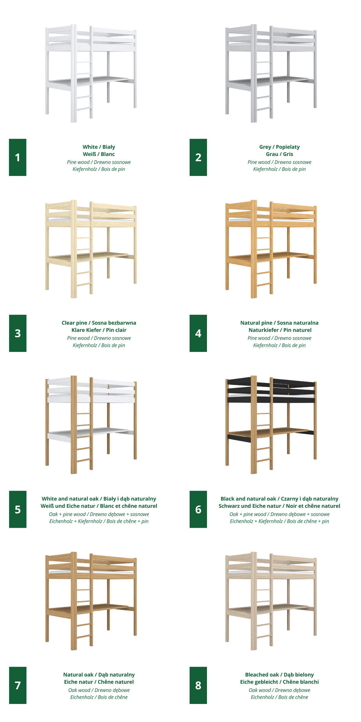 HOCHBETT N05 mit Schreibtisch Weiß 120/200 - Weiß, Naturmaterialien/Holz (120/200cm) - N-Wood