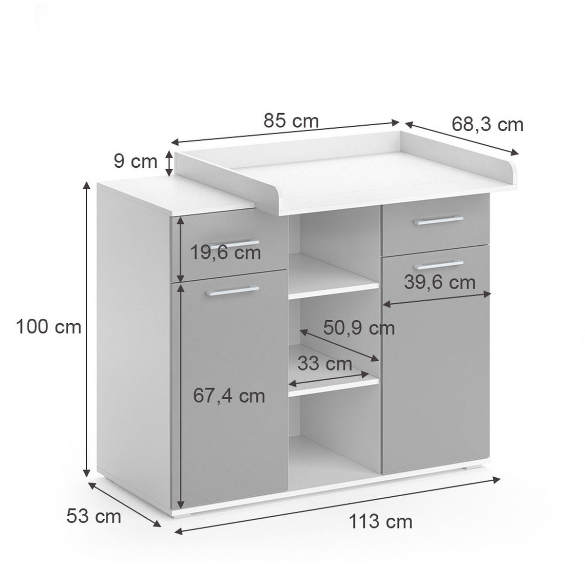 WICKELKOMMODE Leonie Grau 113 x 109 cm - Weiß/Grau, Holzwerkstoff (113/109/70cm) - Vicco