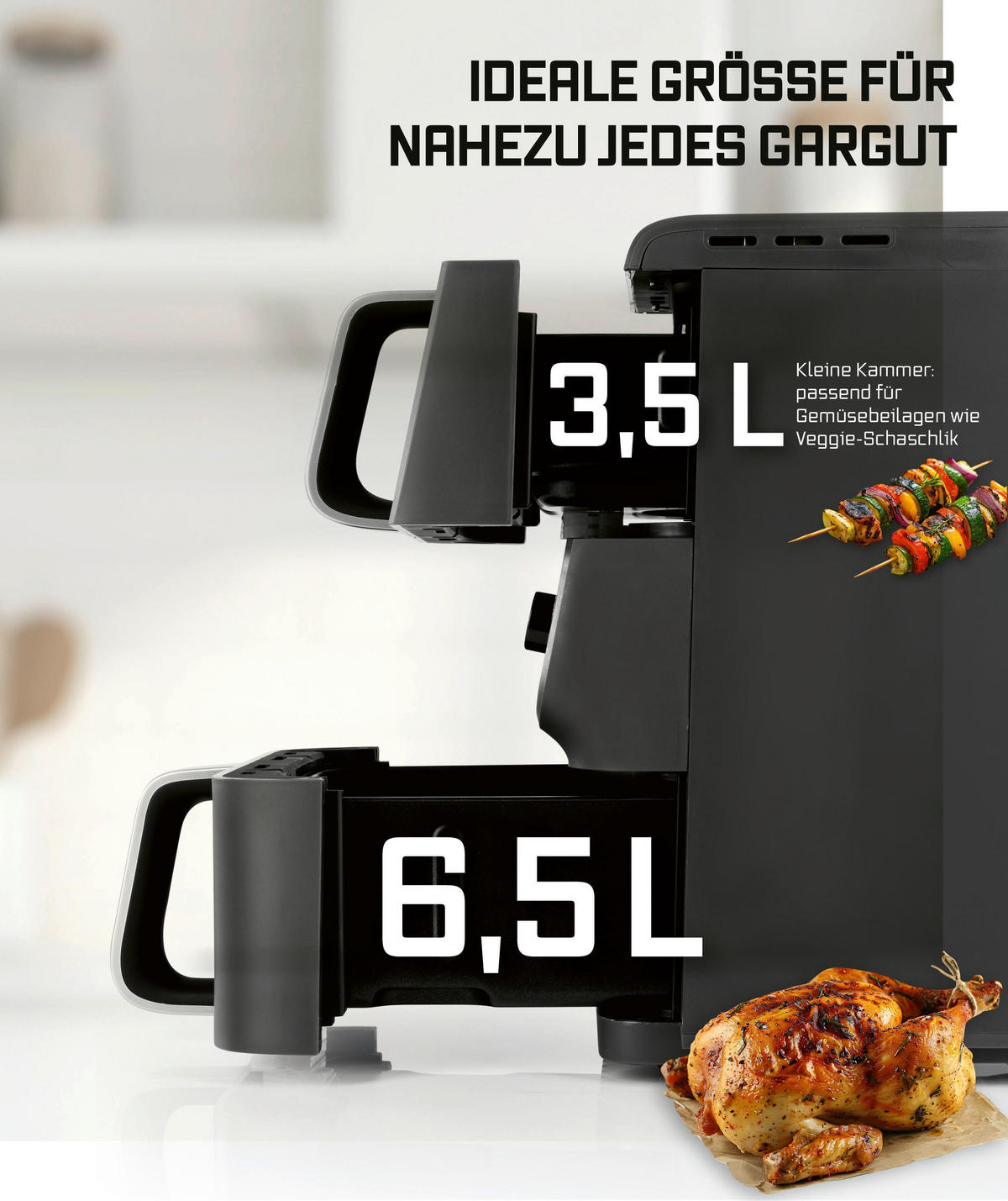HEISSLUFTFRITTEUSE Gourmetmaxx Schwarz - Anthrazit, Metall (28.4/40/43cm)