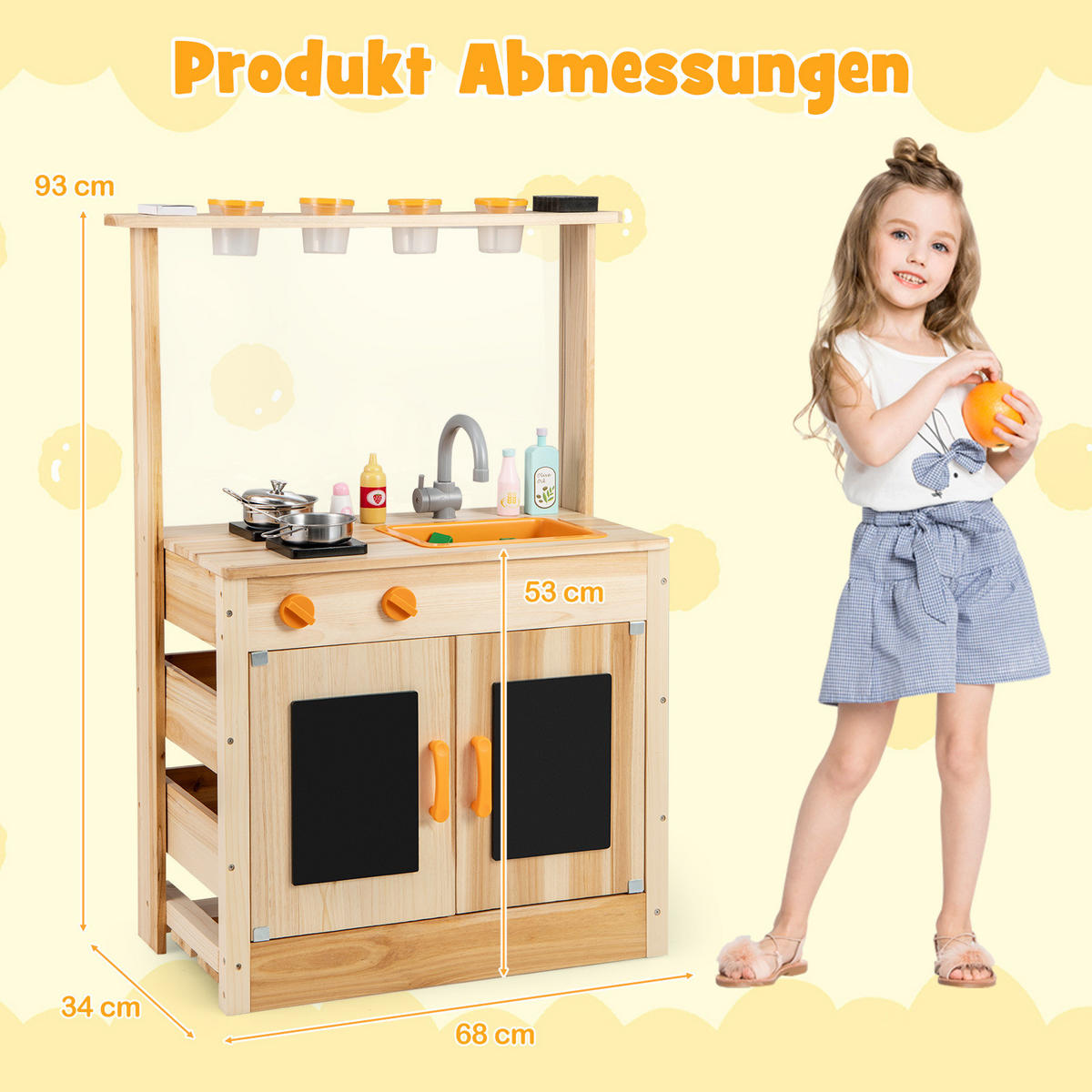 KINDERKÜCHE Outdoor Natur - Naturfarben, Holz (68/34/93cm) - COSTWAY