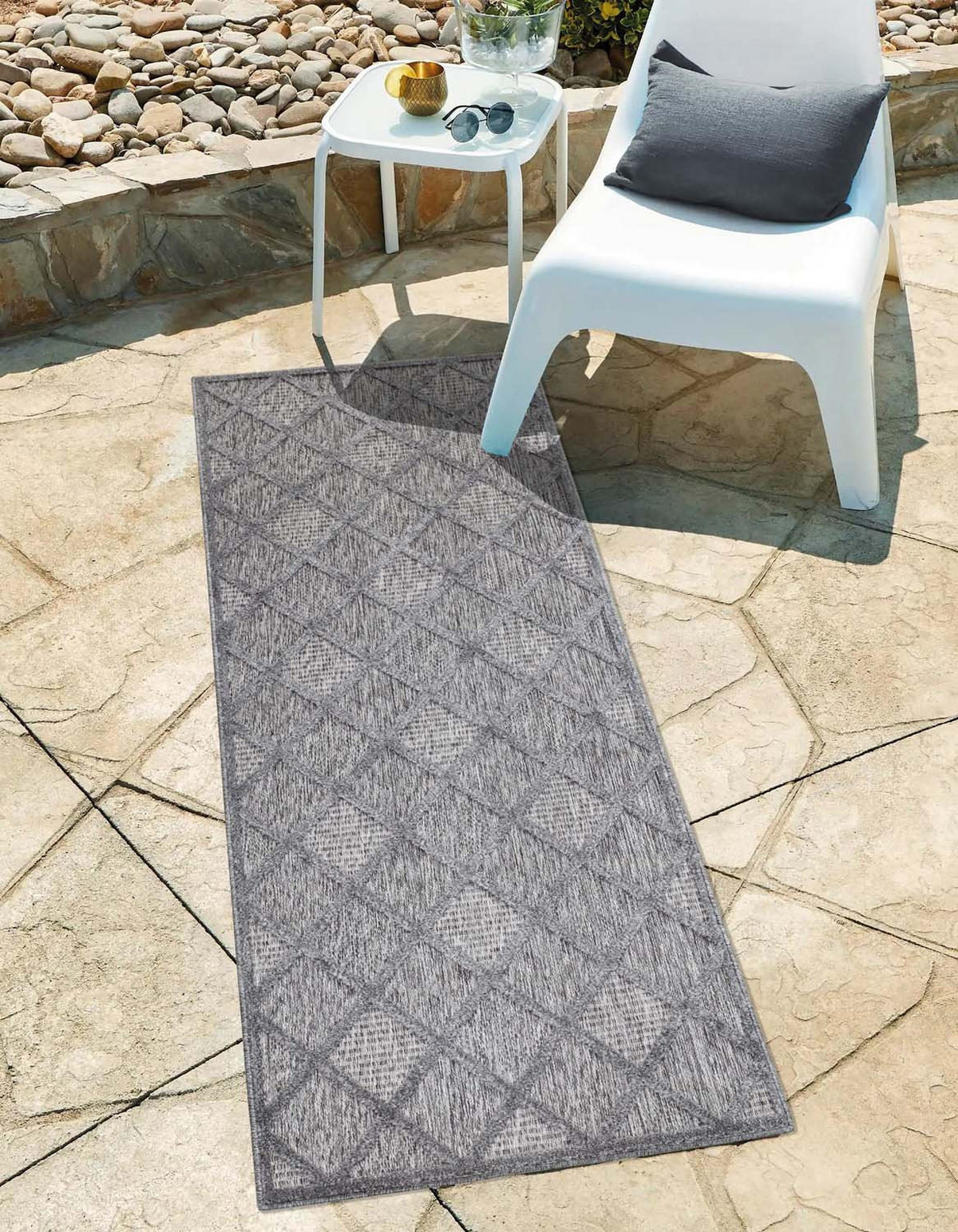 OUTDOOR-TEPPICH Santorini 457 Anthrazit 80x250 cm - Anthrazit, Textil (80/250cm) - carpet city