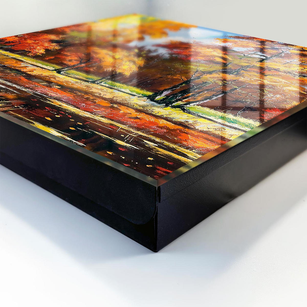 SCHLÜSSELBOX Schwarz 30x30 cm- Türöffnung nach rechts - Herbstlandschaft - Orange, Metall (30/30/5cm) - TULUP