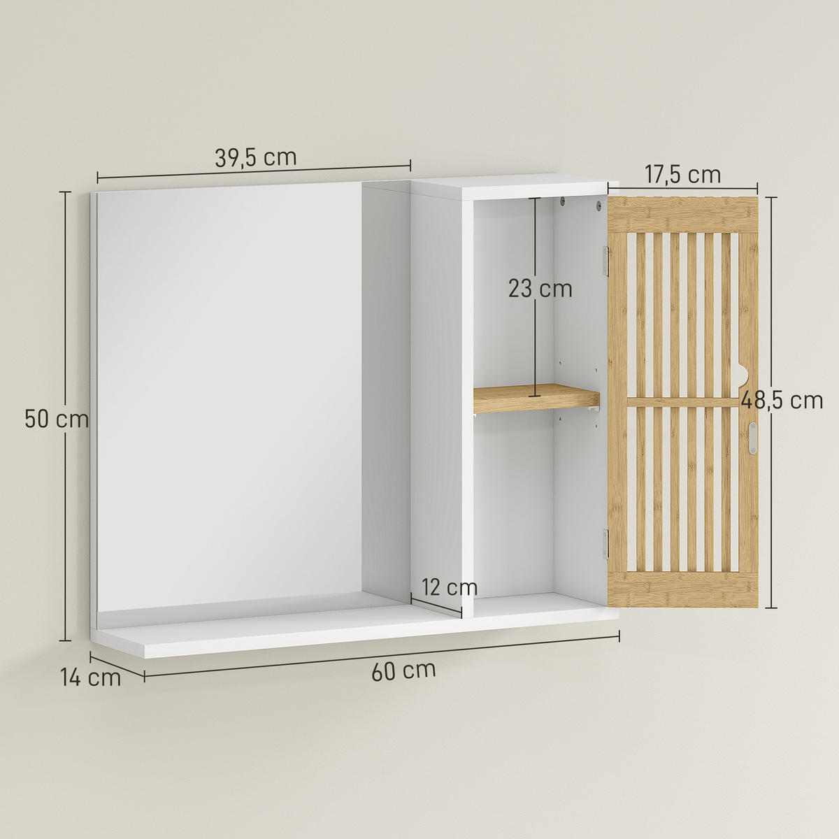 SPIEGELSCHRANK Weiß 60/14/50 cm - Weiß, Holzwerkstoff (60/50/14cm) - PANGIVO