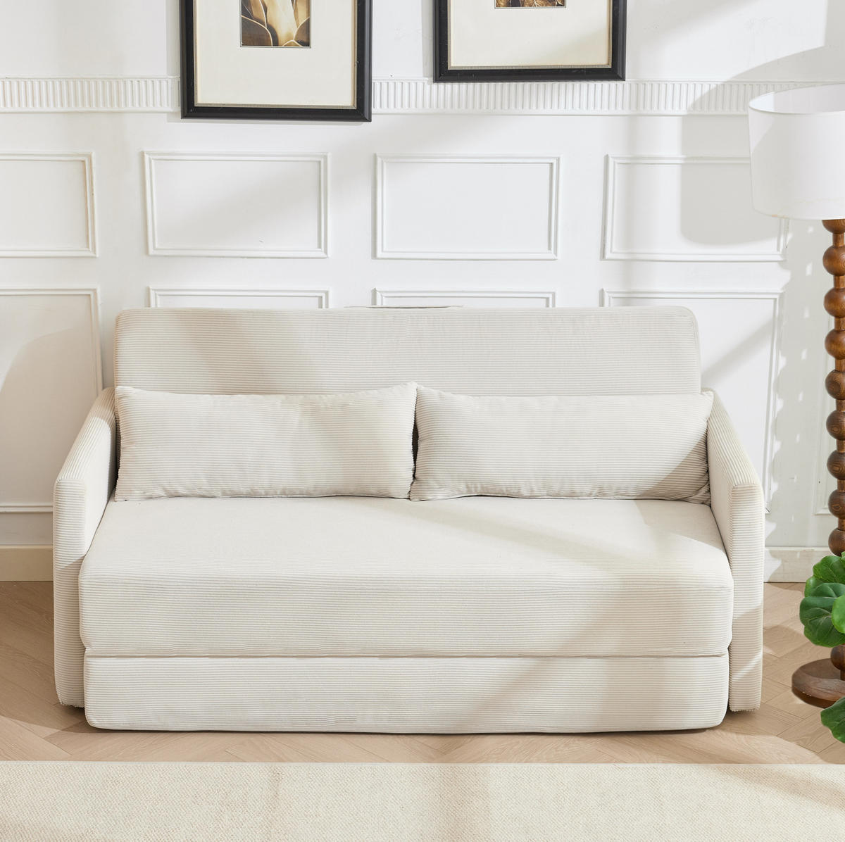 SOFABETT 2-Sitzer klappbar 165 cm Cord Beige - Beige, Metall (1654/82/92cm) - Meubliv