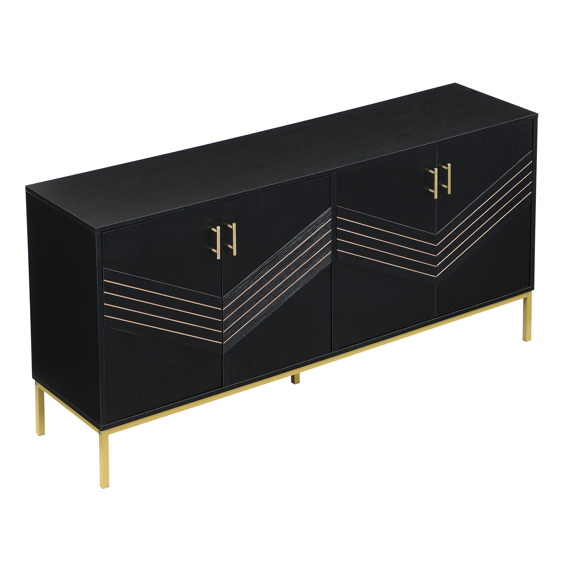 KOMMODE aus MDF 160x40x80,5cm in Schwarz Holzoptik mit 4 Türen - Schwarz, Holzwerkstoff (160/80.5/40cm) - Modfu