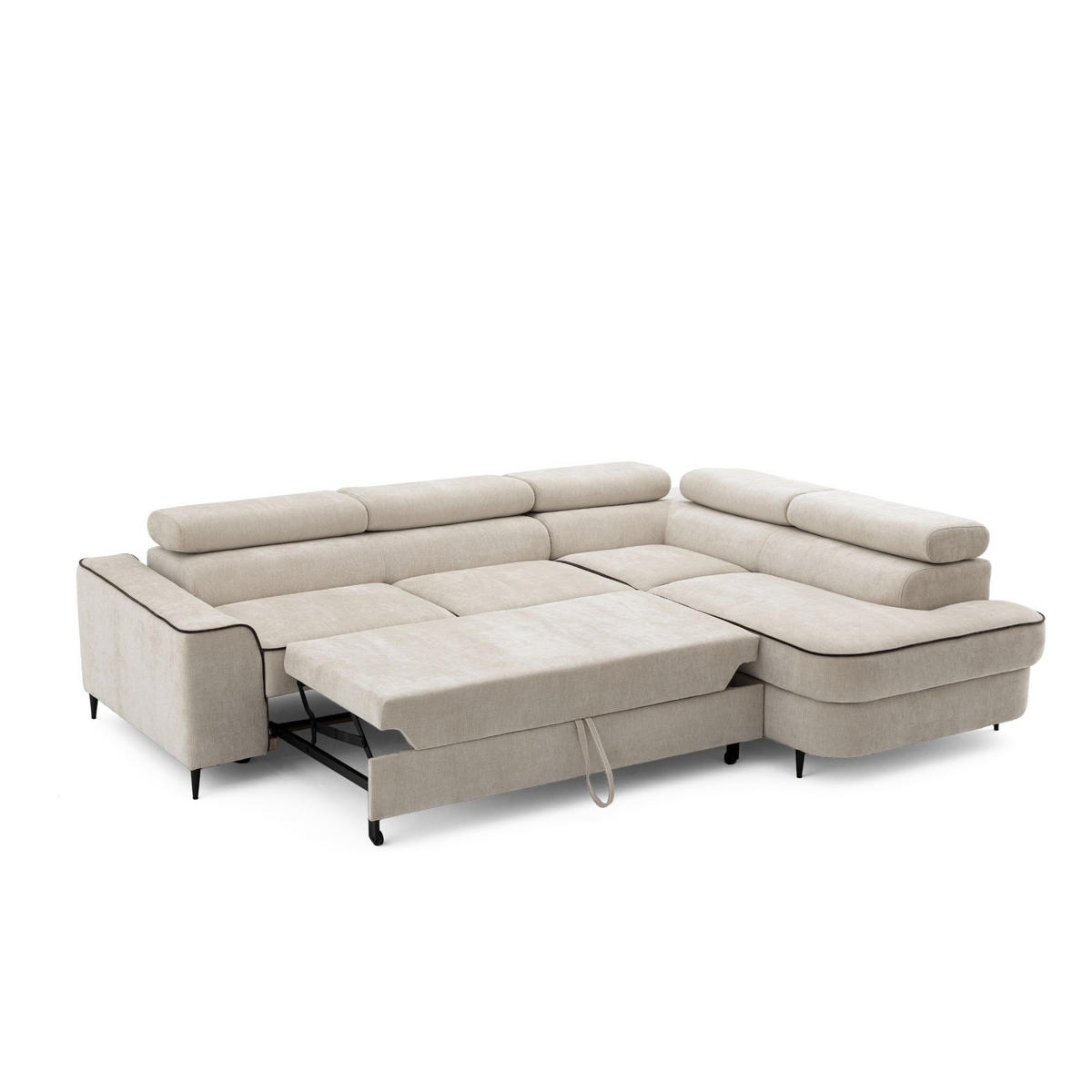 ECKSOFA EVER L Rechts mit Schlaffunktion 193x126 Chenille Beige - Beige/Schwarz, Holz/Textil (204/267cm) - Muffo