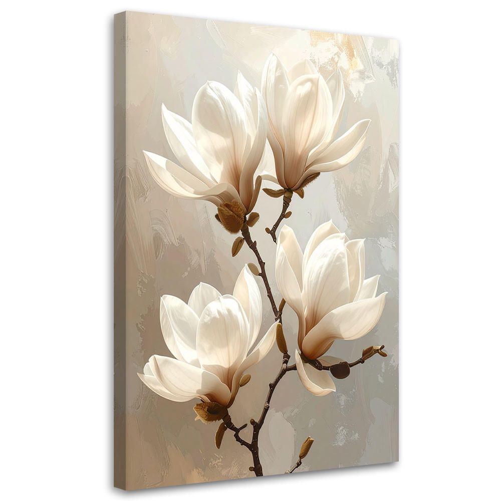 WANDBILD, Weiße Magnolien auf beigem Hintergrund in einer subtilen Komposition - Weiß, Textil (40/60cm) - Feeby