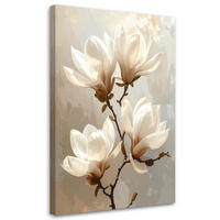 WANDBILD, Weiße Magnolien auf beigem Hintergrund in einer subtilen Komposition - Weiß, Textil (40/60cm) - Feeby