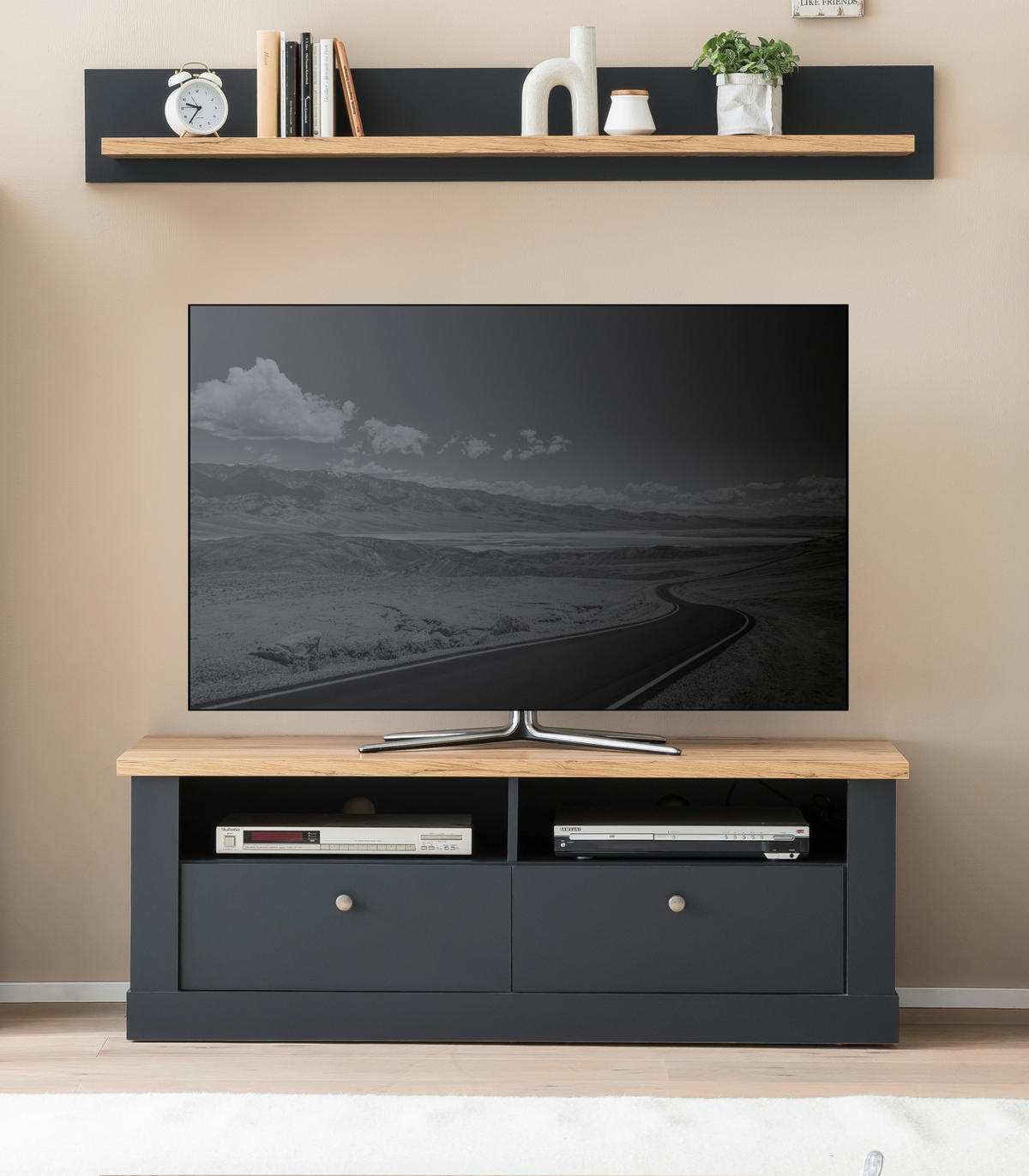 TV-LOWBOARD grau, Eiche Wotan, Landhaus 135 cm, TV Unterteil mit Soft-Close - Silberfarben/Eiche Wotan, Holzwerkstoff/Kunststoff (135/51/45cm) - Furn.Design