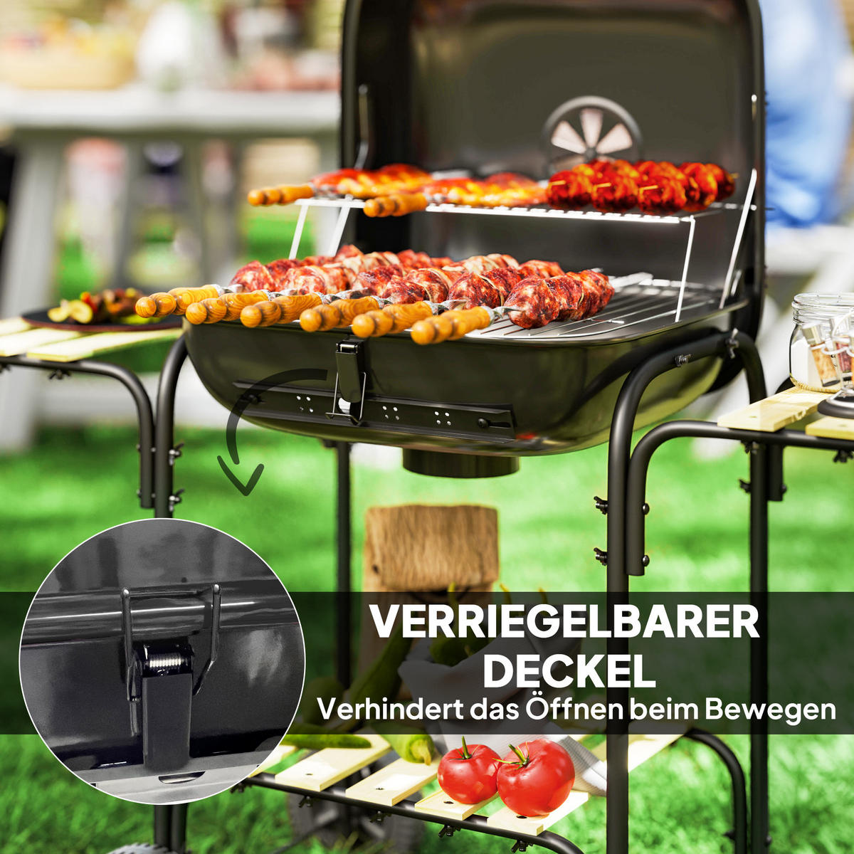 HOLZKOHLEGRILL Stahl Tannenholz Schwarz - Schwarz, Metall (54/91/98cm) - Outsunny