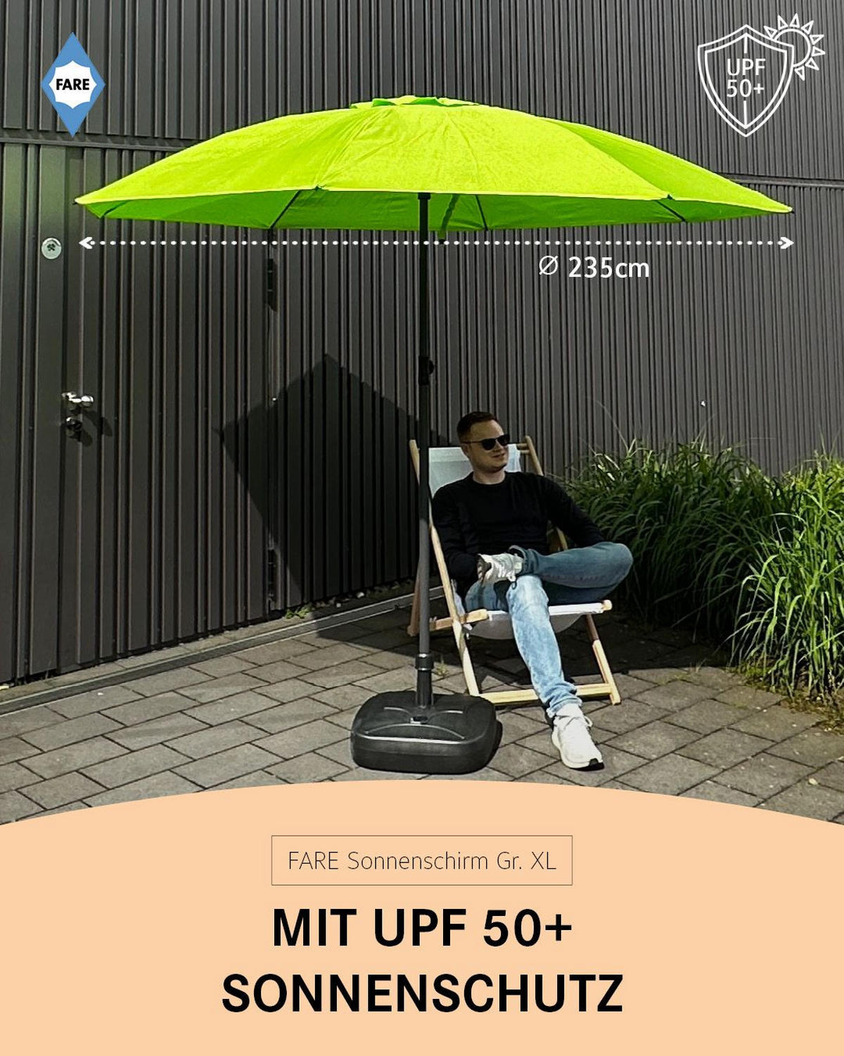 SONNENSCHIRM 235/235/144 cm - Grün, Kunststoff (235/235cm) - FARE