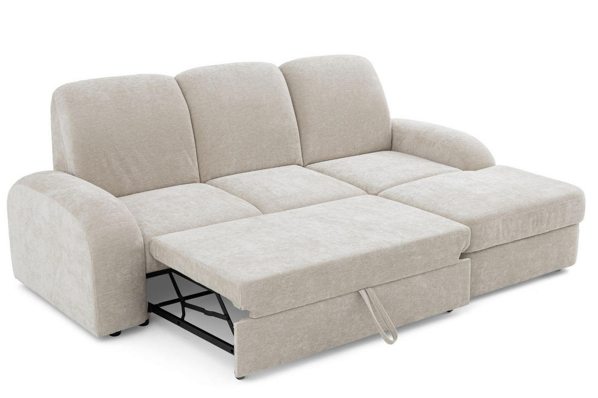 ECKSOFA VIBE S Rechts mit Schlaffunktion 130x202 Chenille Beige - Beige/Schwarz, Holz/Kunststoff (156/255cm) - Muffo