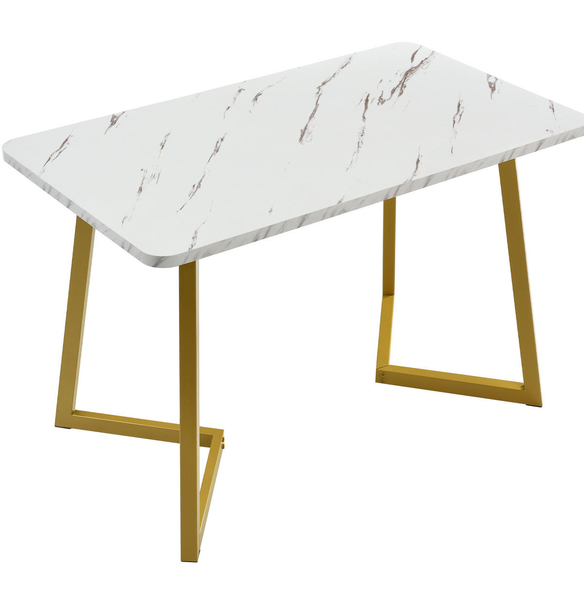 ESSTISCH 117x68x75 cm in Weiß und Gold aus MDF mit Marmoroptik auf goldenen Eisenbeinen - Weiß, Holzwerkstoff (117/68/75cm) - Modfu