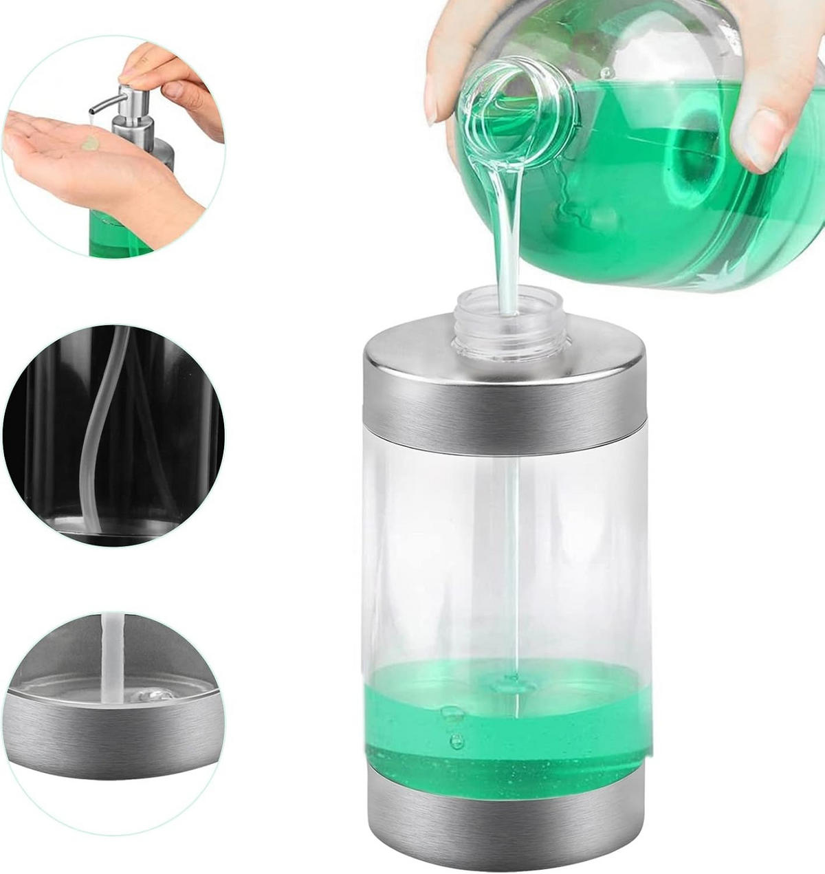 SEIFENSPENDER , 350-ml-Seifenspender aus Edelstahl - Transparent, Metall (6.6/17.1/6.6cm) - BELZ