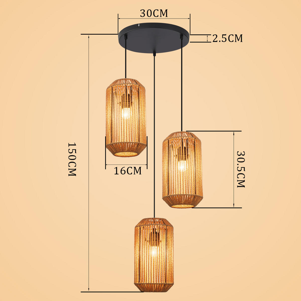 PENDELLEUCHTE Ulysses 30/30/150 cm - Braun, Metall (30/30/150cm) - ZMH