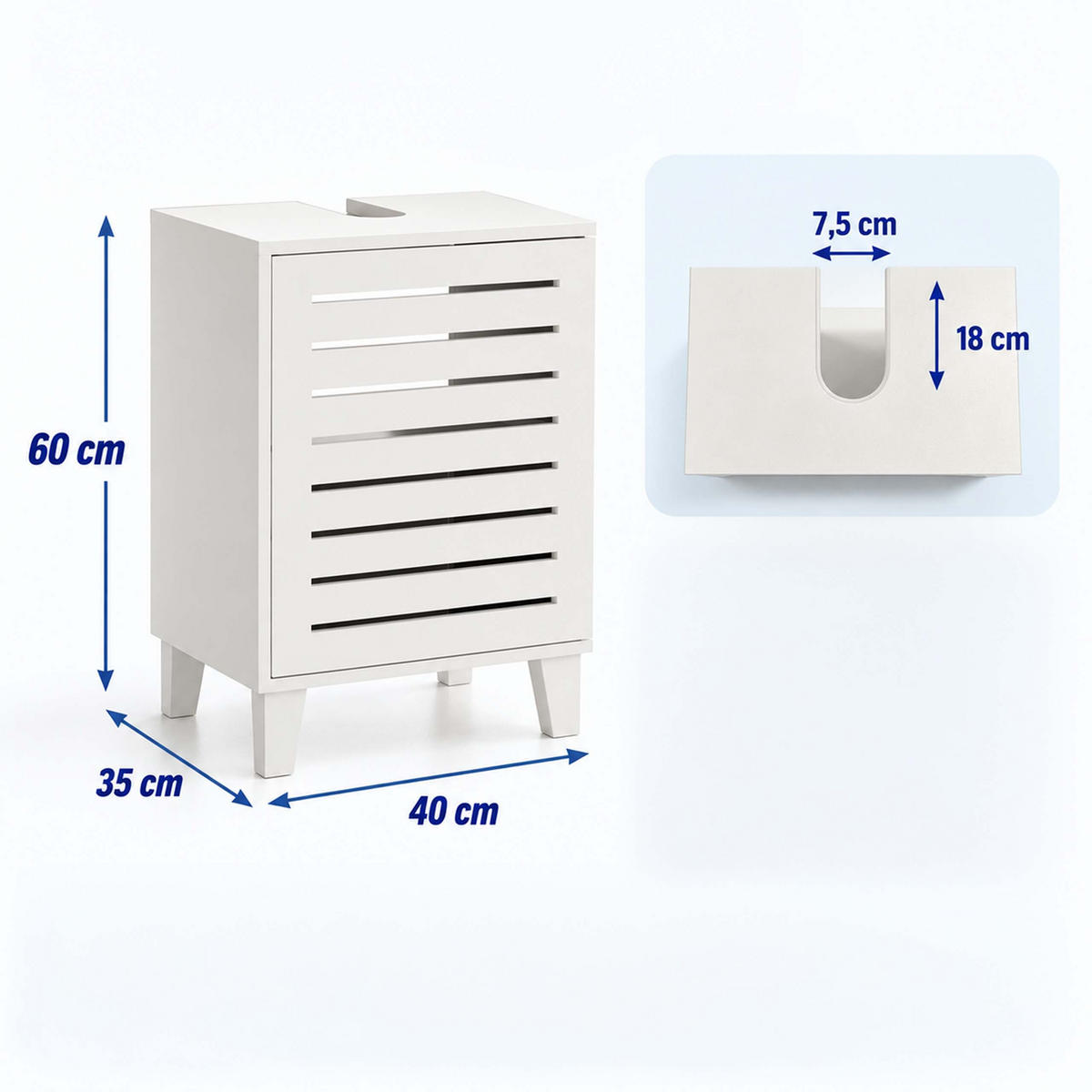 WASCHBECKENUNTERSCHRANK Weiß MDF 2 Fächer 60x40x35 cm - Weiß, Holzwerkstoff (40/60/30cm) - Relaxdays