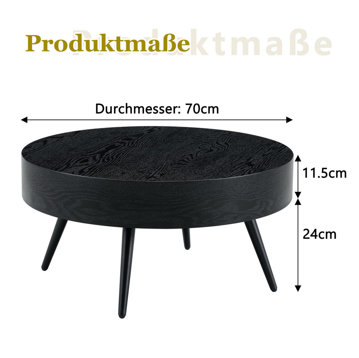 KLUBSKA miza, premer 70 cm črna, MDF in kov - črna, leseni material (70/70/35.5cm) - BEAOK