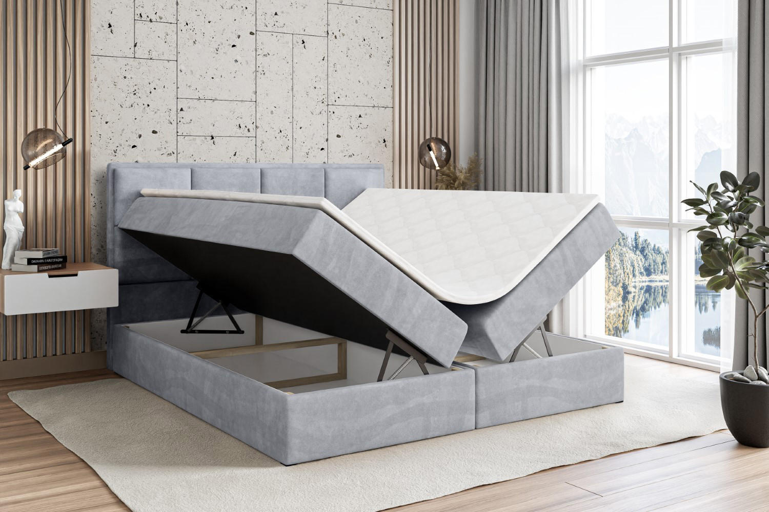 Thumbnail - Altdecor Boxbett, Hellgrau, Holzwerkstoff, Höhe ca. 19 cm, 120x200 cm, Schlafzimmer, Betten, Boxspringbetten