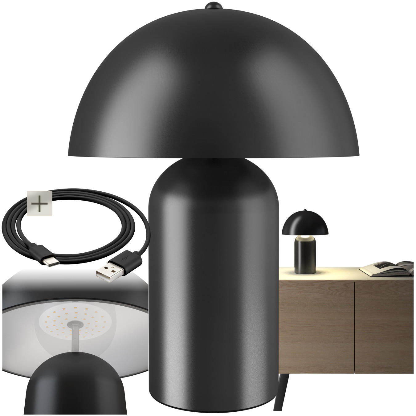 AKKU-TISCHLAMPE Kade,25 x 34 cm,schwarz - Schwarz, Metall (25/25/34cm) - tectake
