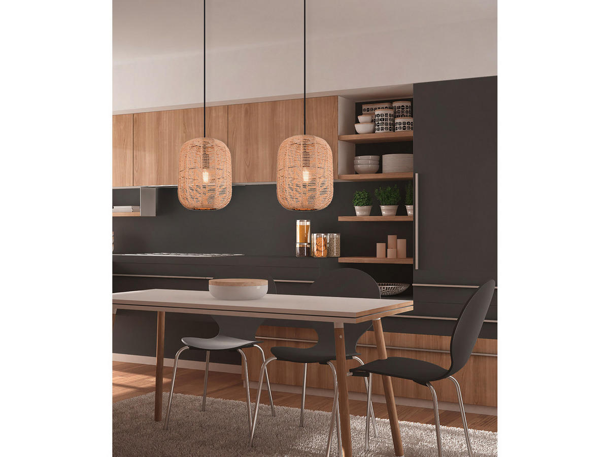 LED-HÄNGELEUCHTE mit Lampenschirm aus Sisal Ø25cm - Naturfarben, Naturmaterialien/Metall (25/25/150cm) - meineWunschleuchte