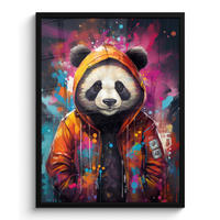 GERAHMTES BILD Panda - Jacke - Graffiti - Orange 60x80 cm - Orange, Papier (60/80cm) - MuchoWow
