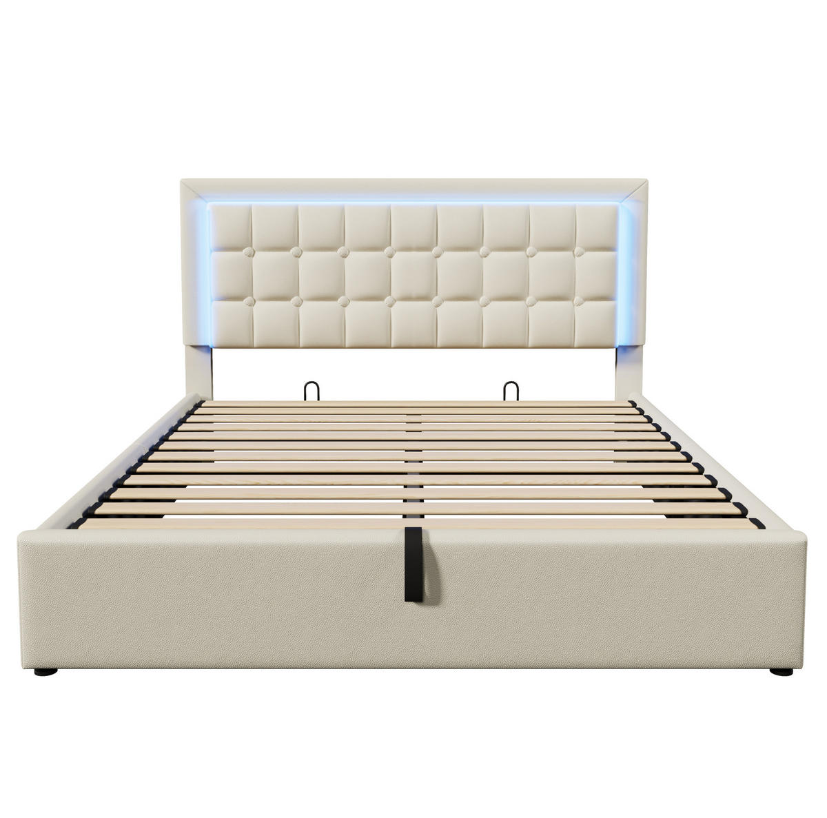 POLSTERBETT 180/200 cm weiß aus PU mit LED und Stauraum - Weiß, Kunststoff (180/200cm) - OKWISH