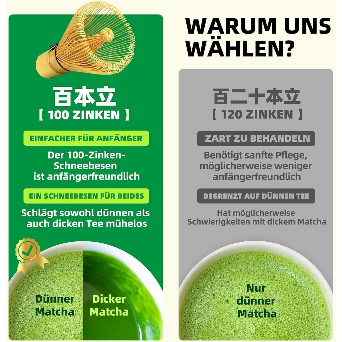 MATCHA Schneebesen Set 6-teilig Bambus mit Halter - Multicolor, Naturmaterialien (6.9/6.9/19.1cm)