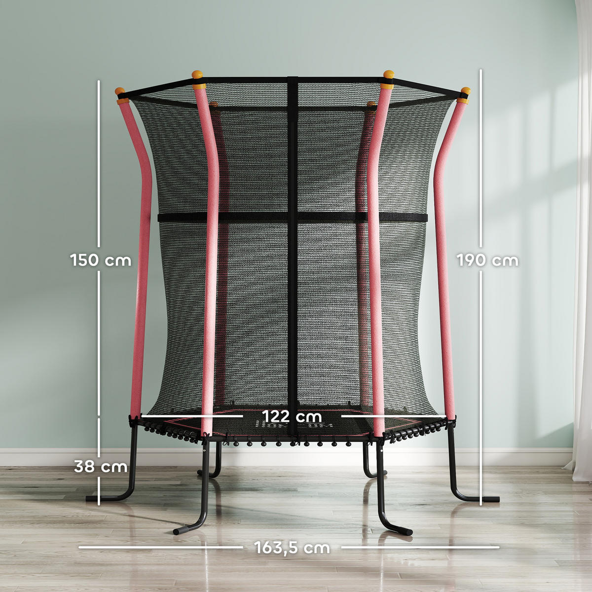 KINDER Trampolin Ø163,5 cm, Trampolin für Kinder 3-10 Jahre, Gartentrampolin - Rosa, Kunststoff/Metall (163.5/163.5cm) - HOMCOM