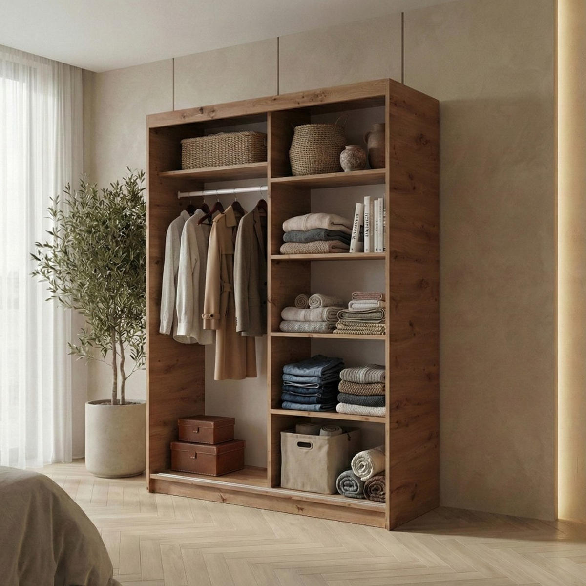 SCHWEBETÜRENSCHRANK Hela 120/205/60 2-türig eiche Artisan/schwarz mit Spiegel - Schwarz/Eiche Artisan, Holzwerkstoff (120/205/60cm) - Beautysofa