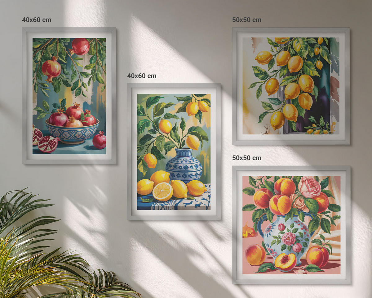 BILDER SET 4er Set - 50x50 cm & 40x60 cm Silberner Rahmen - Fruchtzusammensetzungen - Silberfarben, Kunststoff (50/50cm) - TULUP