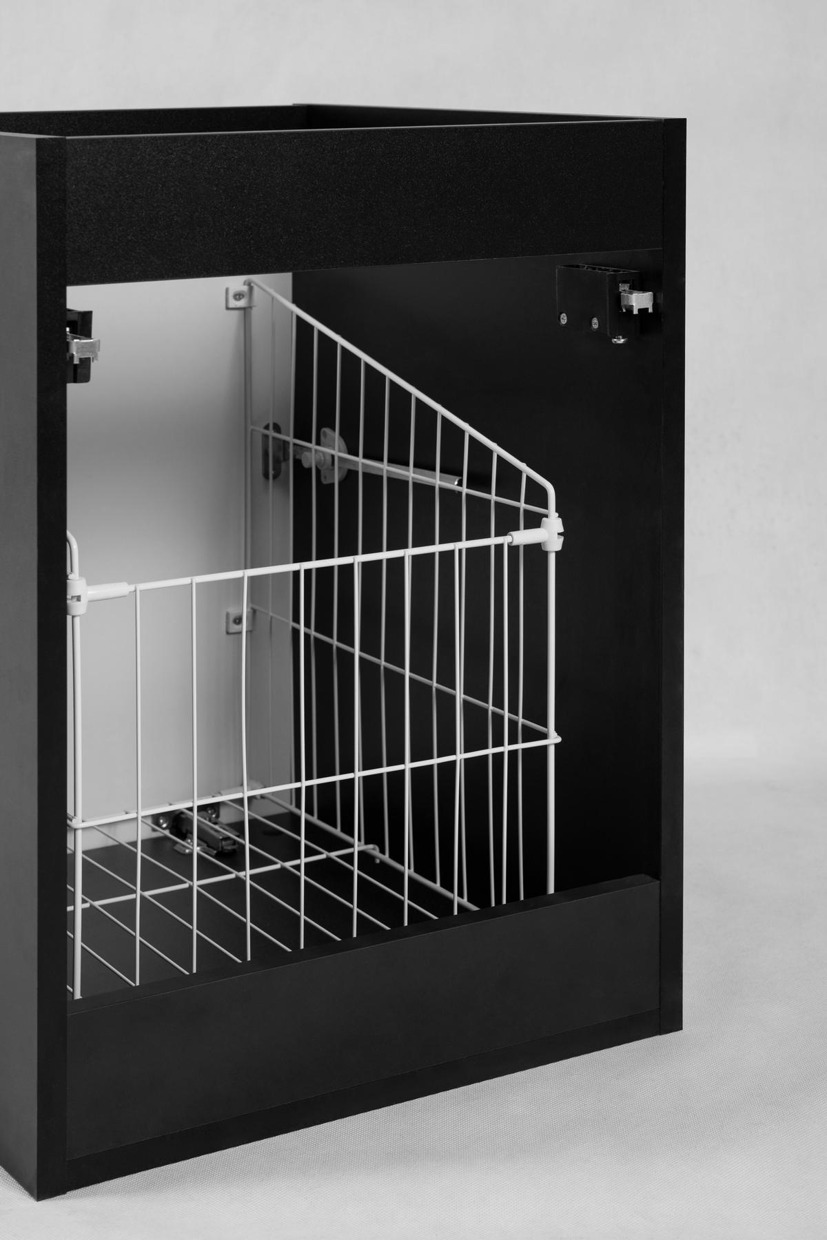 BADEZIMMERSCHRANK MIT WÄSCHEKORB: schwarz, 40 x 57 x 46 cm, goldene Griffe - Schwarz, Holzwerkstoff (40/57/46cm) - 3XE LIVING