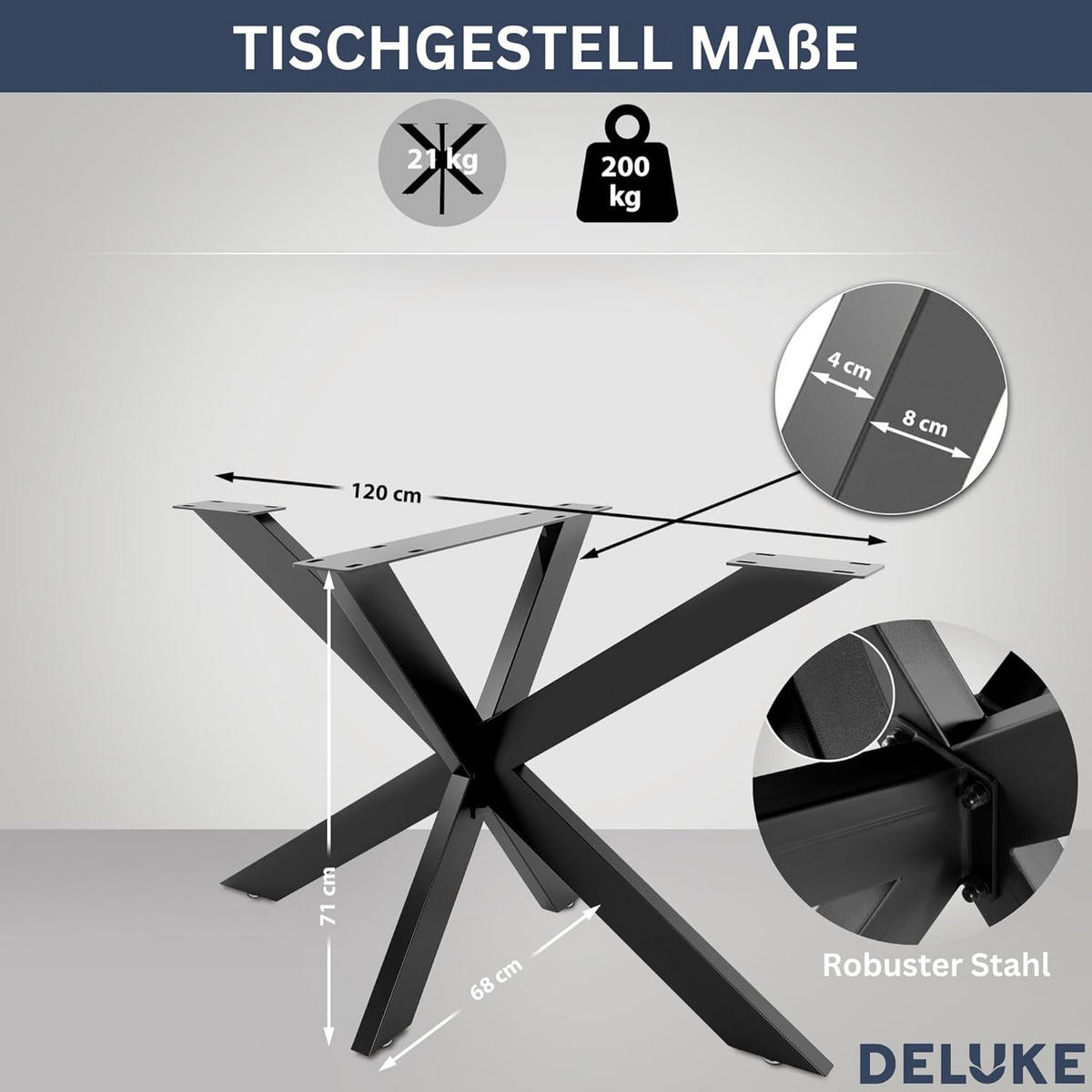 TISCHGESTELL Metall KRYT Schwarz matt 71x120x68 cm - Schwarz, Metall (120/71/68cm) - DELUKE