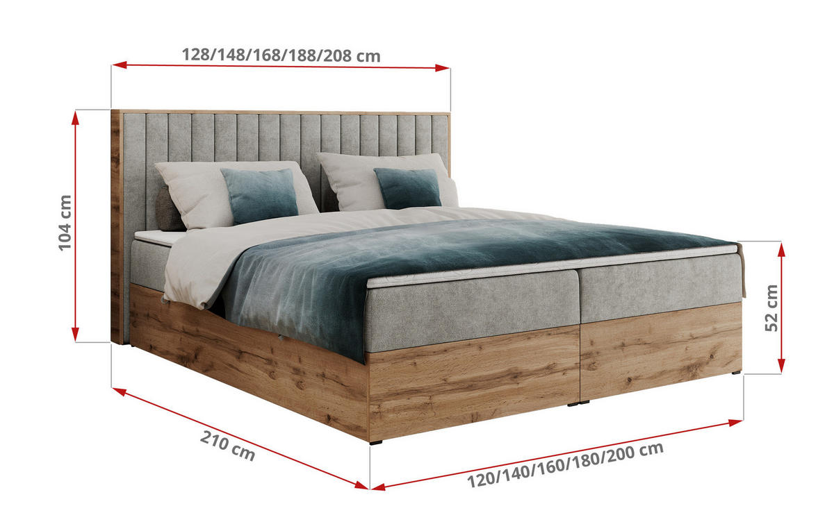 BOXBETT ALBERO 4 - 160/200 Hellgrau Struktur - H4 - Hellgrau, Holz/Textil (160/200cm) - MKS