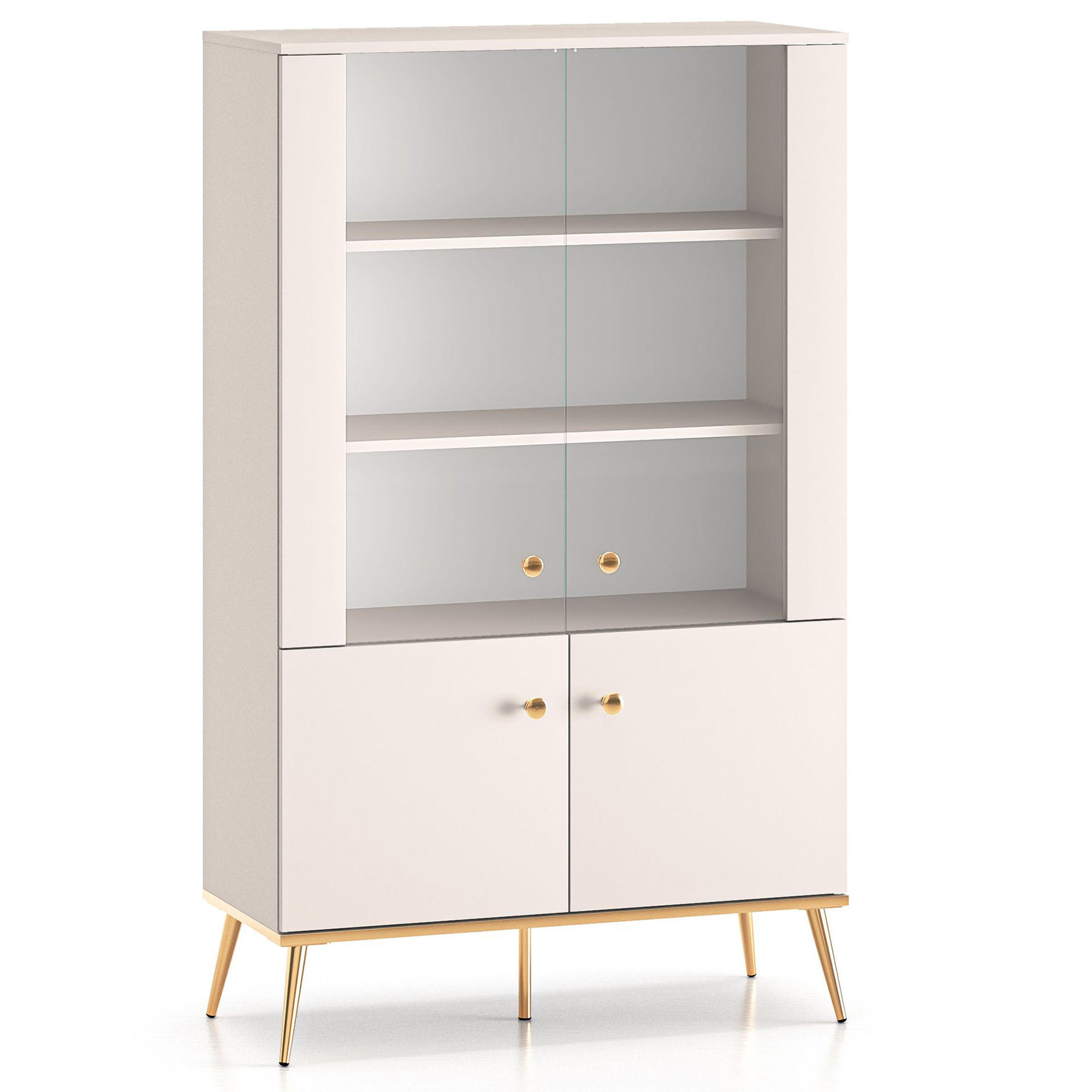 GLASVITRINE FRALIA,Creme - Creme, Glas/Holzwerkstoff (92/152/40cm) - KONSIMO®