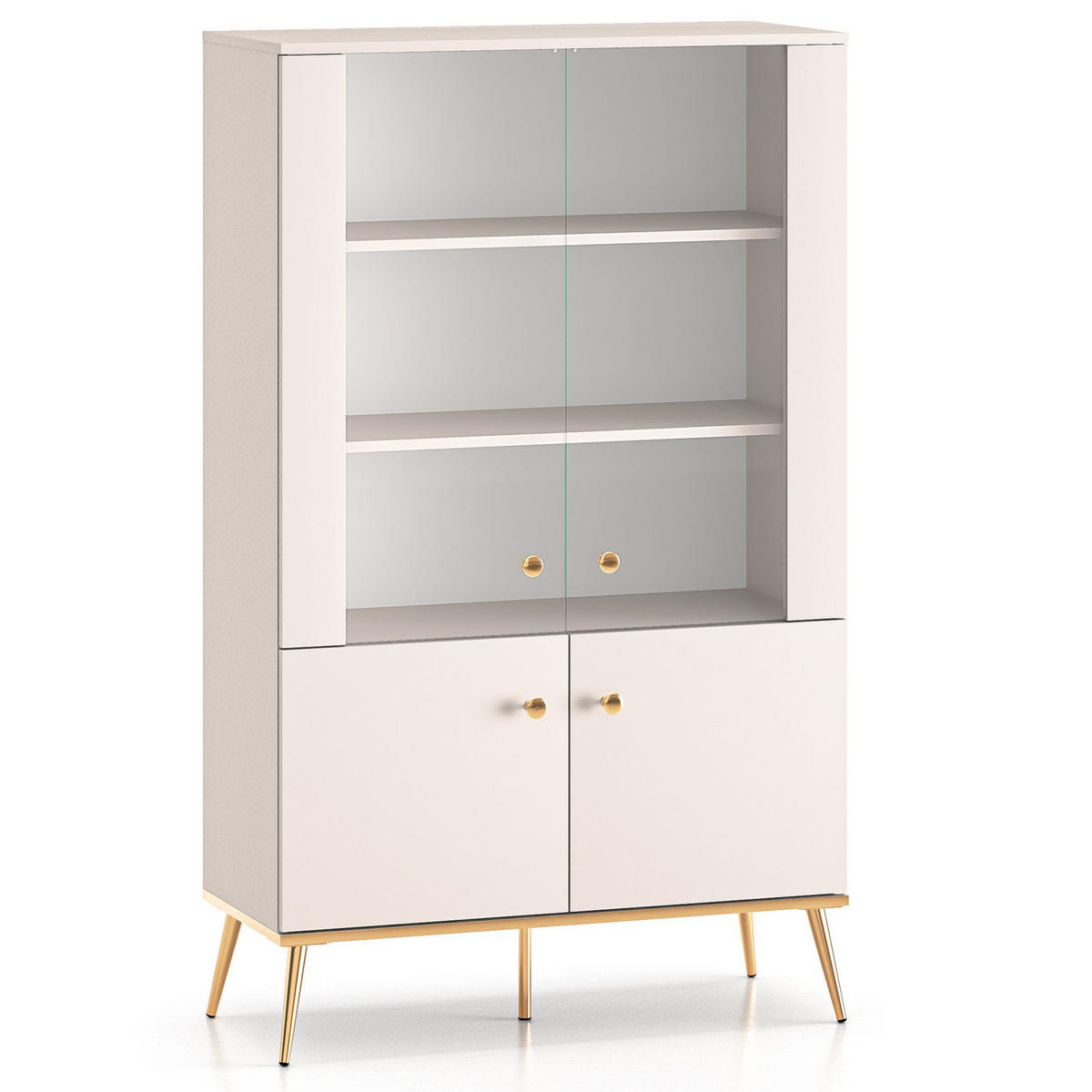GLASVITRINE FRALIA,Creme - Creme, Glas/Holzwerkstoff (92/152/40cm) - KONSIMO®