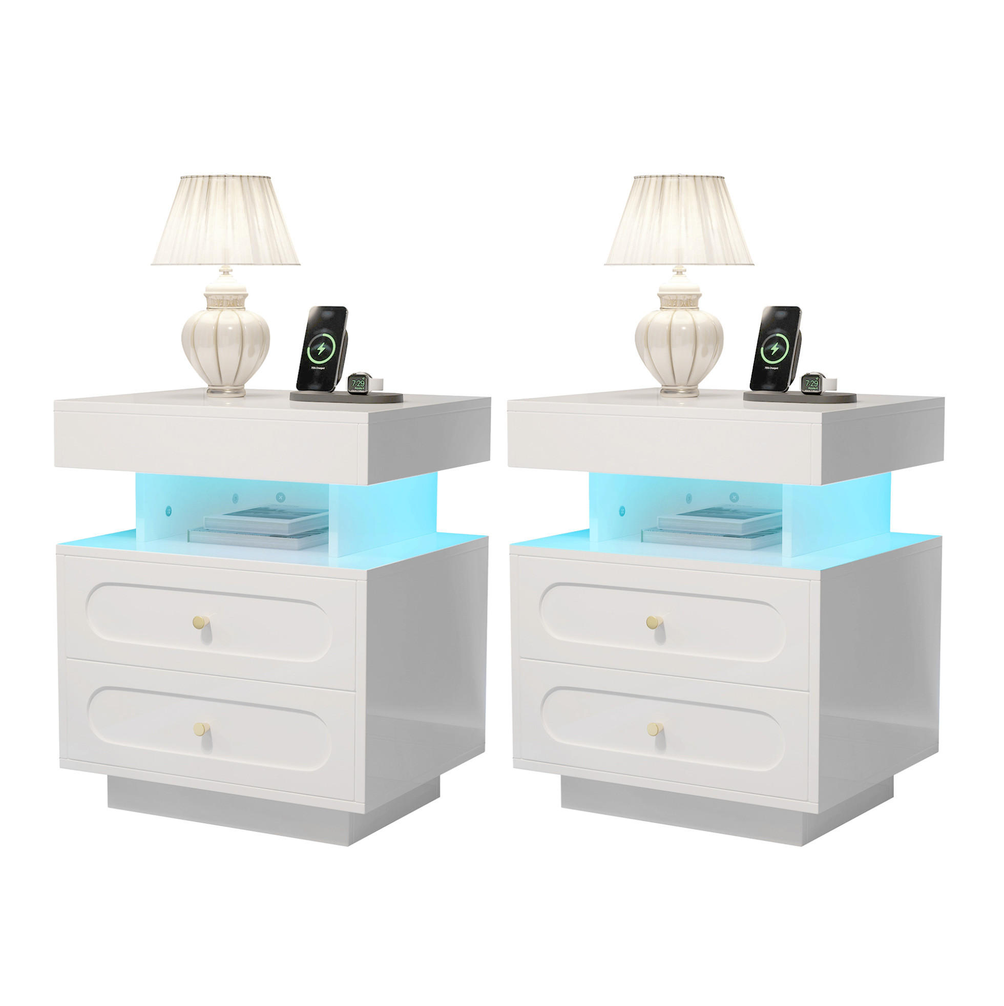 NACHTTISCH 100/60/40 cm Weiß aus Spanplatte mit LED-Beleuchtung - Weiß, Holzwerkstoff (100/60/40cm) - OKMYHOME
