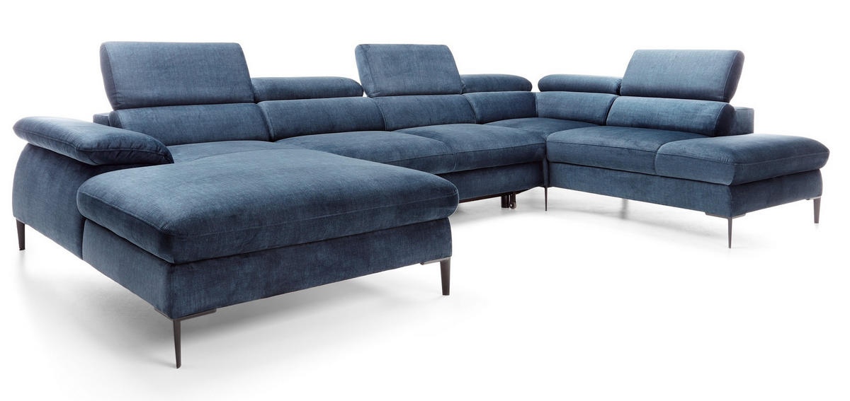 ECKSOFA U-Form 350 cm Amaro M mit Schlaffunktion, Links, Dunkelblau - Dunkelblau, Holz (214/353cm) - Emporius