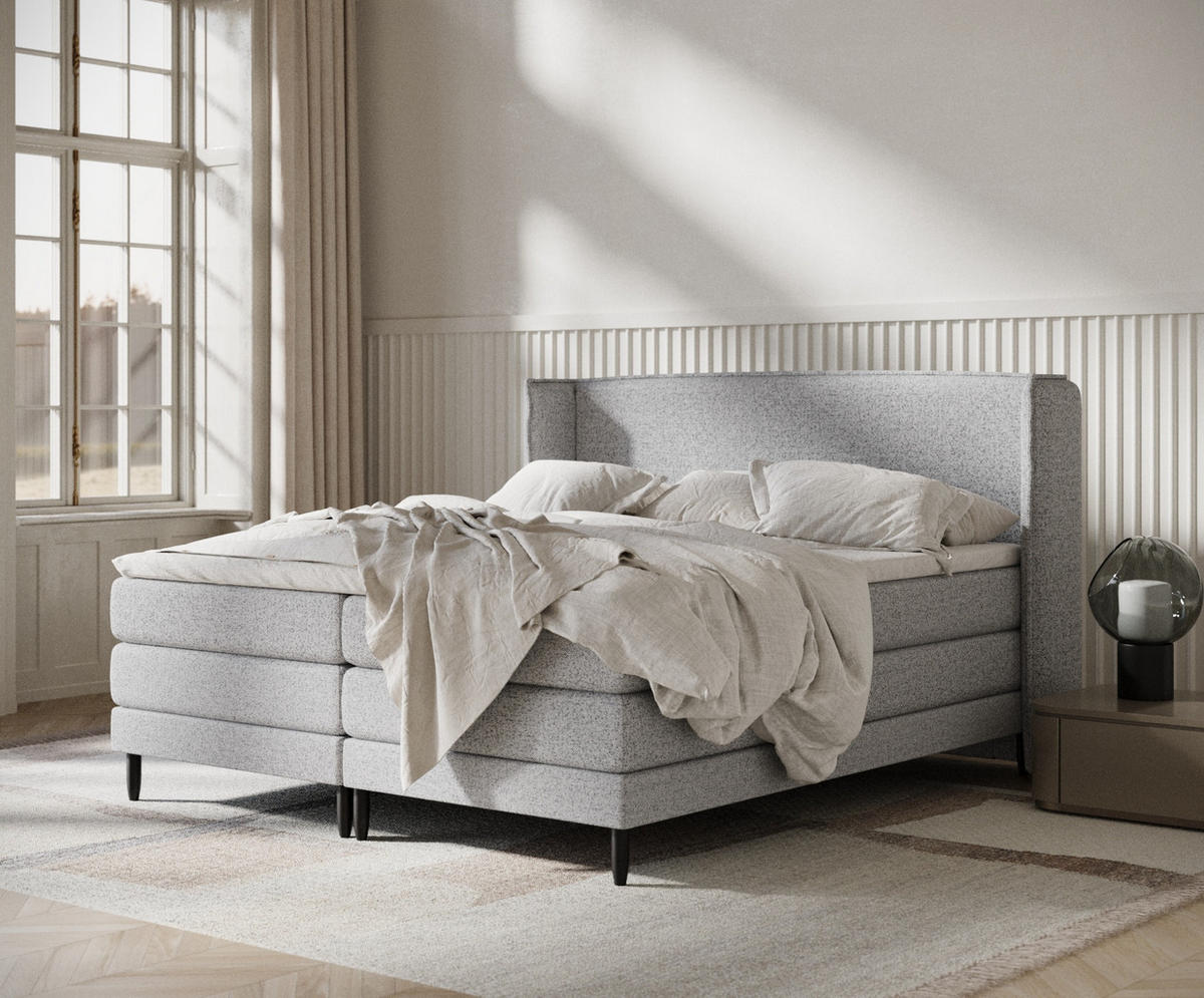 BOXSPRINGBETT Carizzo Grau 180/200 cm mit Matratze und Topper - Schwarz/Grau, Holz/Holzwerkstoff (180/200cm) - Maison de Reve
