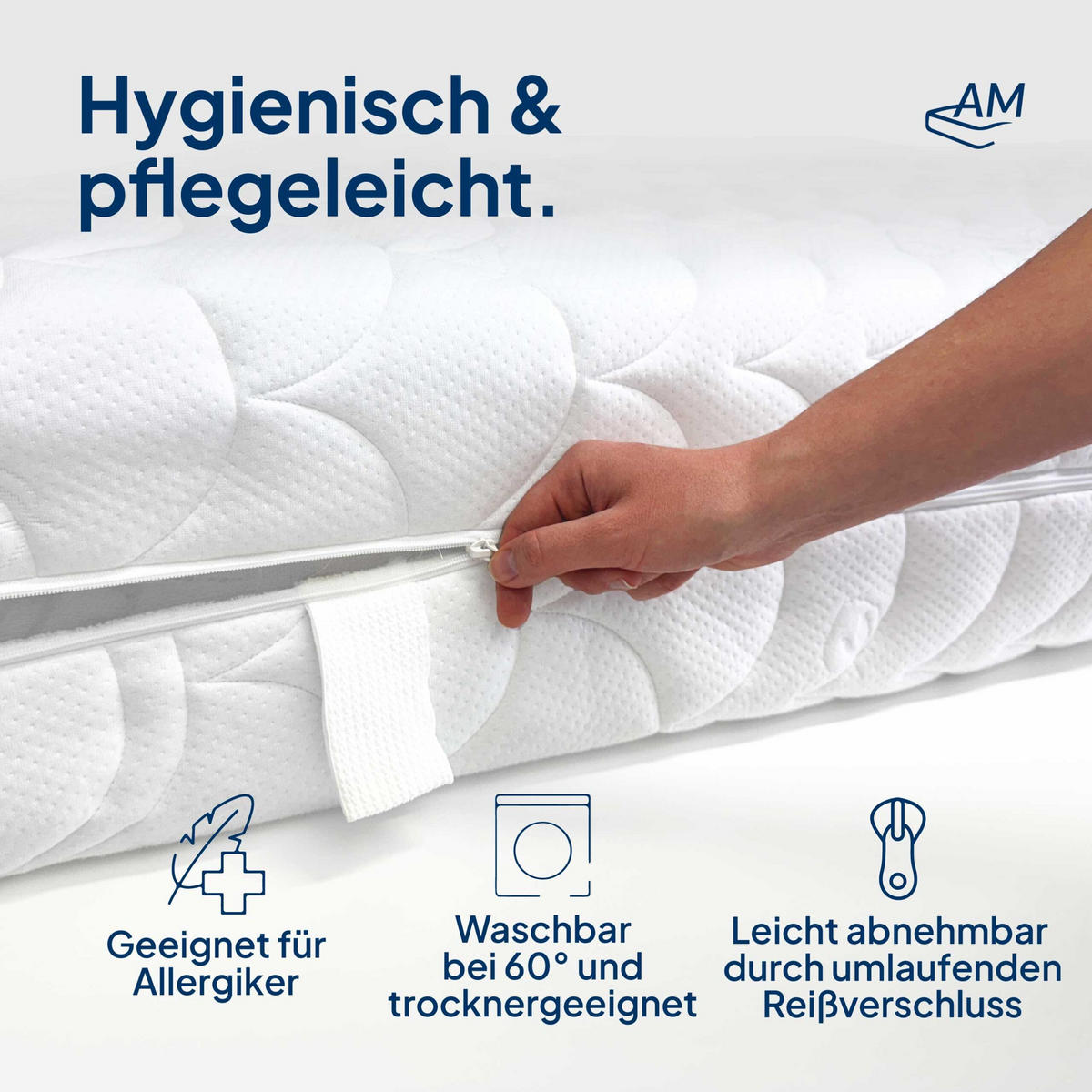MATRATZENBEZUG Bio Baumwolle 140/200cm für 14cm Kernhöhe - Weiß, Textil (140/200cm) - AM Qualitätsmatratzen
