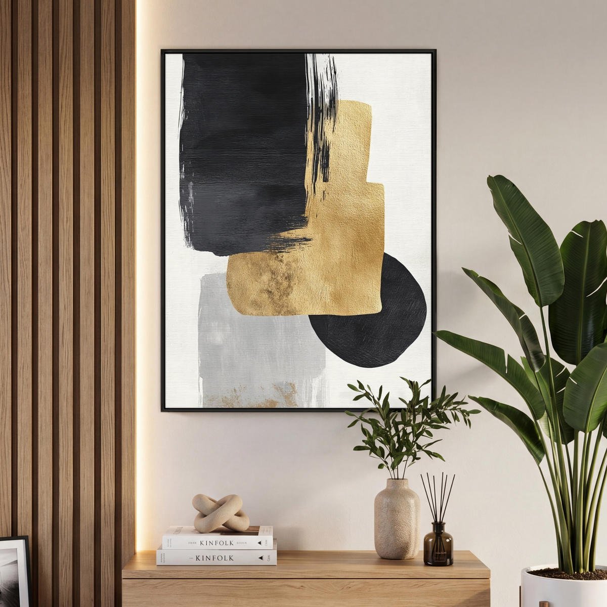 LEINWAND Bilder mit Rahmen - Gold - Rechtecke - Kreise - Abstrakt - 70x100 - Weiß, Textil (70/100cm) - MuchoWow