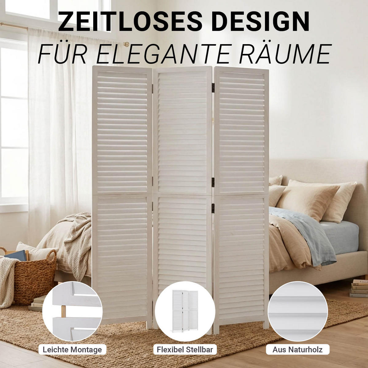 PARAVENT 120/170 cm Weiß - Weiß, Holz (120/170/2cm) - Homestyle4u