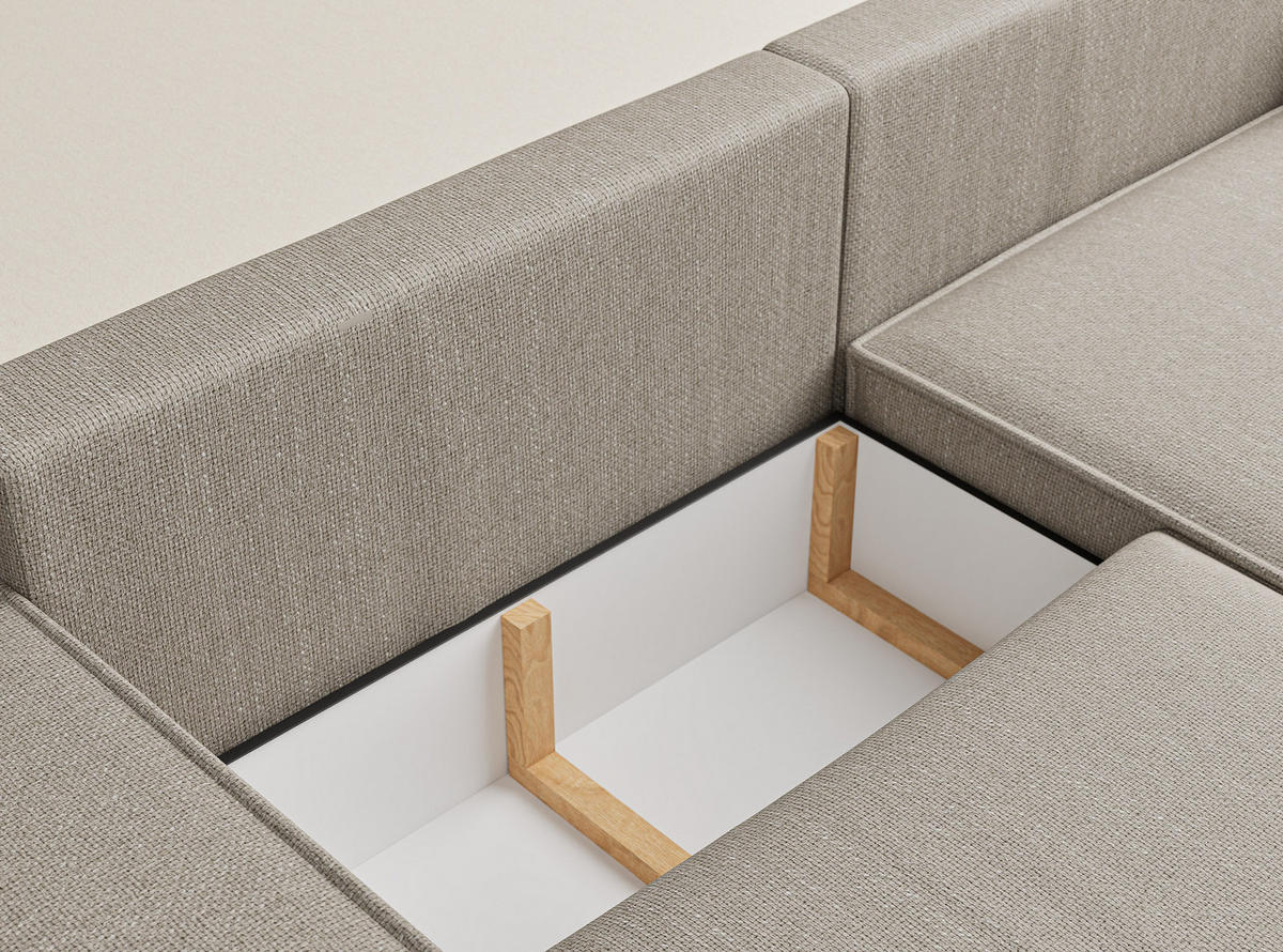 ECKSOFA MIT SCHLAFFUNKTION Zaya Beige Webstoff - Beige/Schwarz, Holz/Holzwerkstoff (255/148cm) - Maison de Reve