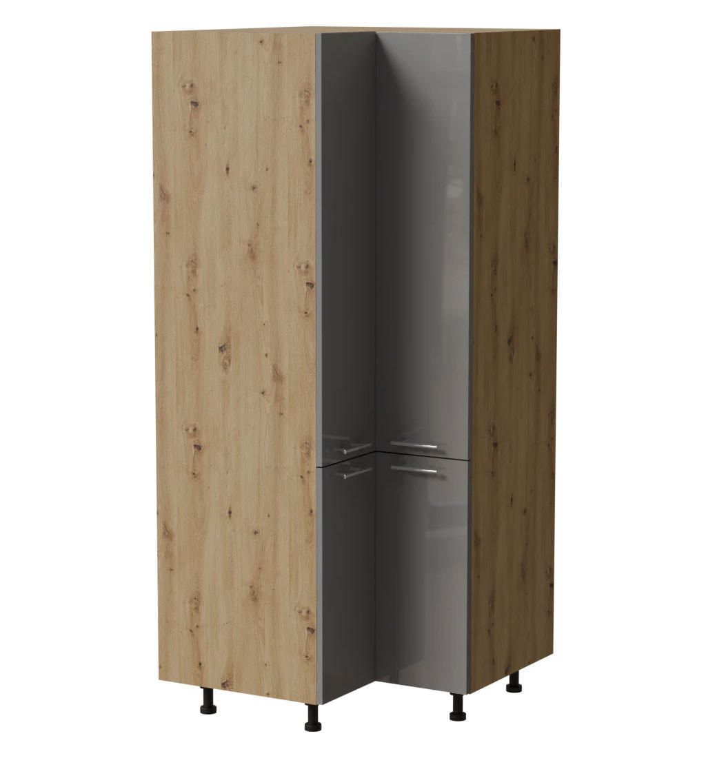 ECKVORRATSSCHRANK Essen D24N/207 Grau Hochglanz / Eiche Artisan Matt 90 / 90 / 207cm - Eiche Artisan/Grau, Holz/Holzwerkstoff (90/207/90cm) - Feldmann-Wohnen