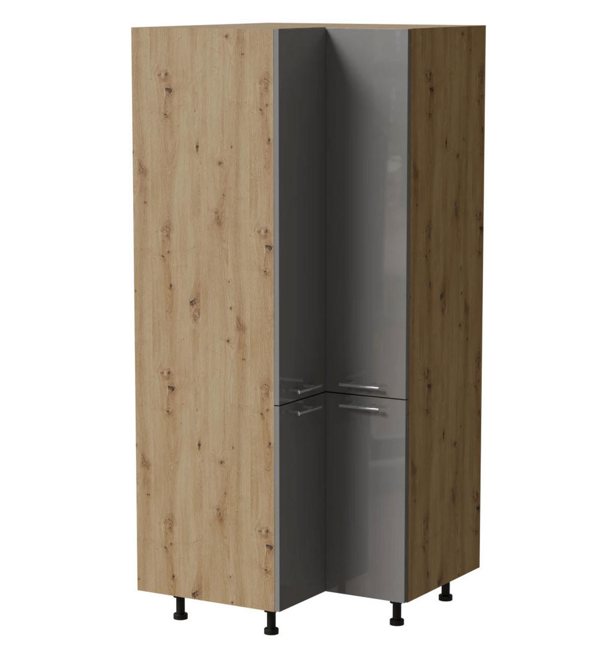 ECKVORRATSSCHRANK Essen D24N/207 Grau Hochglanz / Eiche Artisan Matt 90 / 90 / 207cm - Eiche Artisan/Grau, Holz/Holzwerkstoff (90/207/90cm) - Feldmann-Wohnen