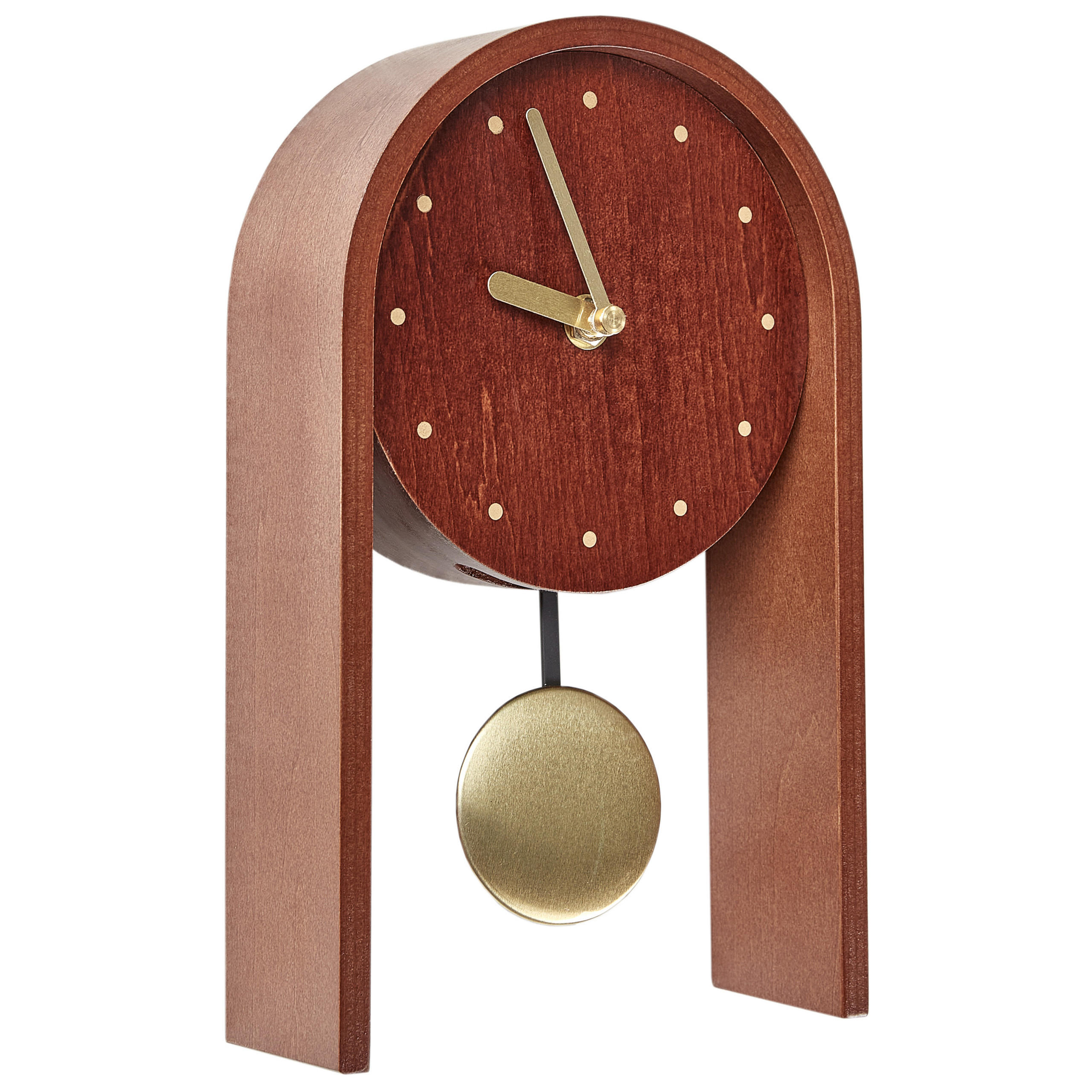 TISCHUHR Dunkler Holzfarbton/Gold Ferden - Dunkelbraun/Goldfarben, Holzwerkstoff (15/25/6cm) - Beliani