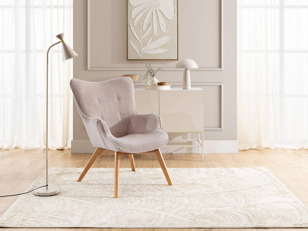 LOUNGESESSEL Lenari Puderrosa Cordstoff mit Füßen in Natur - Hellrosa/Naturfarben, Holz/Textil (71/96/86cm) - S-Style Möbel